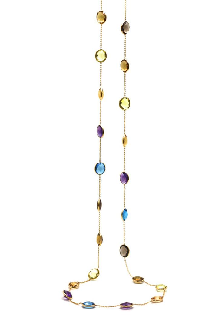 Tresor Collection - Multicolor Stone Long Station Necklace In 18k Yellow Gold