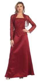 Spaghetti Strap Evening Dress With Long Sleeve Lace Bolero Jacket