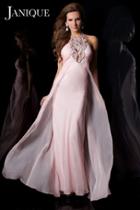 Janique - Long Empire Gown With Bejeweled Haltered Neckline And Ruched Bodice K6045