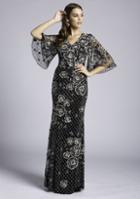 Lara Dresses - 29981 Short Bell Sleeve Floral Lattice Beaded Gown