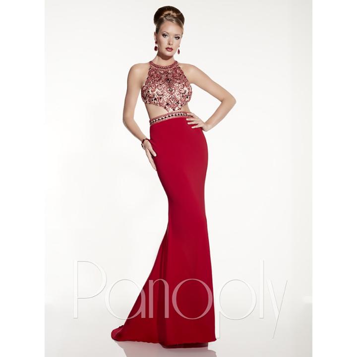 Panoply - Beaded Halter Neck With Side Cutout Sheath Dress