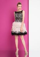 Terani Couture - 1721h4554 Illusion Bateau Feathered A-line Dress