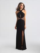 Madison James - 18-661 Fitted Halter Keyhole Evening Dress