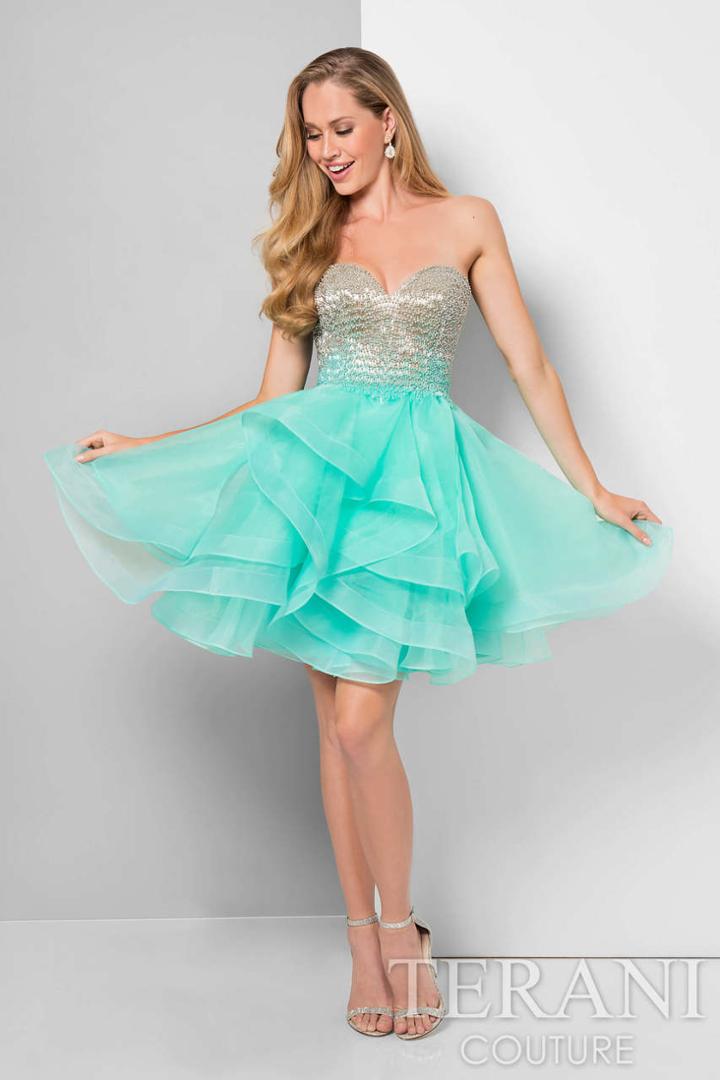Terani Prom - Ombre Beaded Bodice Lace Back Short Prom Dress 1711p2234