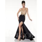 Panoply - Exquisite V-neck Gilded Lace Trimmed Trumpet Gown 14801