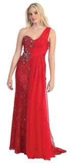 May Queen - One Shoulder Strap Embellished And Embroidered Chiffon A-line Dress Mq867