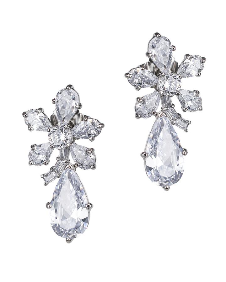 Cz By Kenneth Jay Lane - Floral Drop Pear Pierced Earring