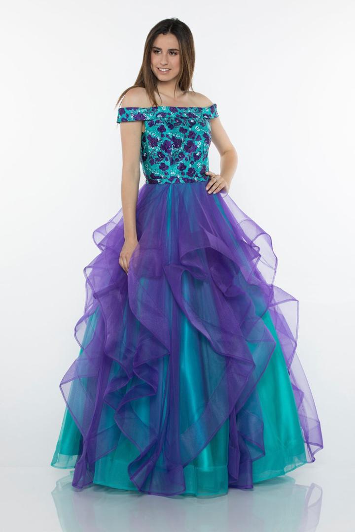 Milano Formals - E2296 Embellished Off-shoulder Tiered Ballgown