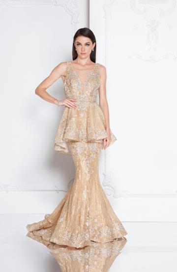 Terani Couture - 1811gl6455 Embellished Peplum Mermaid Dress