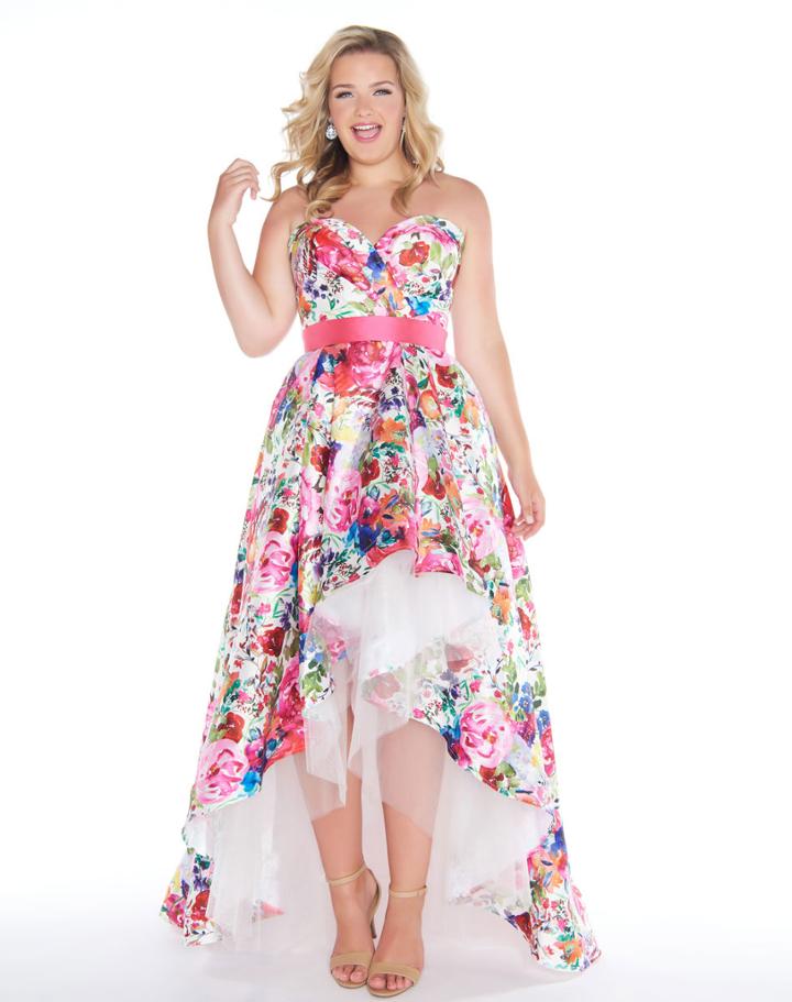 Mac Duggal - 66389f Strapless Floral Print High Low Gown