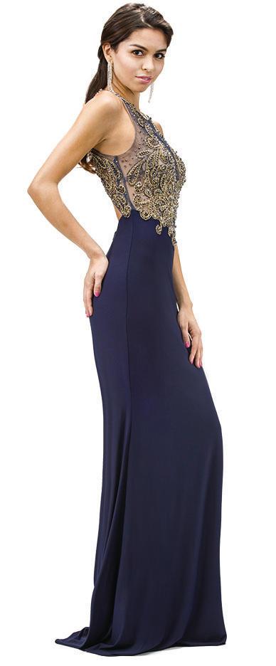 Embroidered Illusion Sheath Long Dress