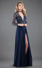 Rachel Allan Couture - 8285 Beaded Plunging Long Sleeve Gown