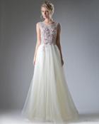 Cinderella Divine - Applique Illusion Bateau A-line Gown