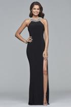 Faviana - S10099 Pearl Beaded Halter Evening Dress