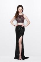 Primavera Couture - Two-piece Sequined Jewel Sheath Gown With Side Slit 1802