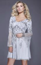 Shail K - 21206 Beaded V Neck Long Sleeves Dress
