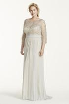 Terani Couture - M2210w Quarter Sleeve Beaded Mesh Long Dress