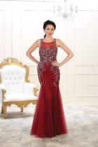 May Queen - Rq7520 Bedazzled Illusion Bateau Trumpet Dress