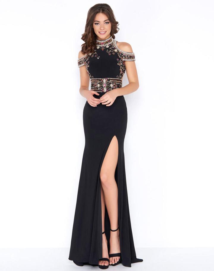 Cassandra Stone - 40687a Embellished High Neck Fitted Gown