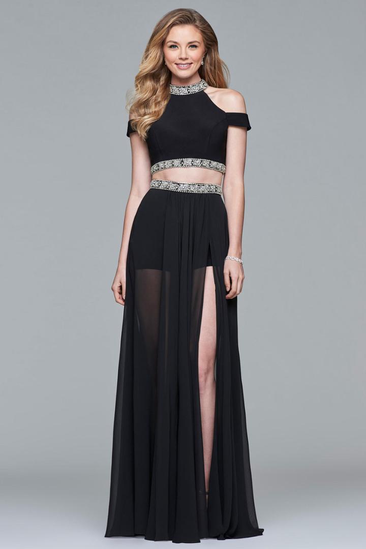 Faviana - S10032 Two Piece Jeweled High Halter Chiffon Dress