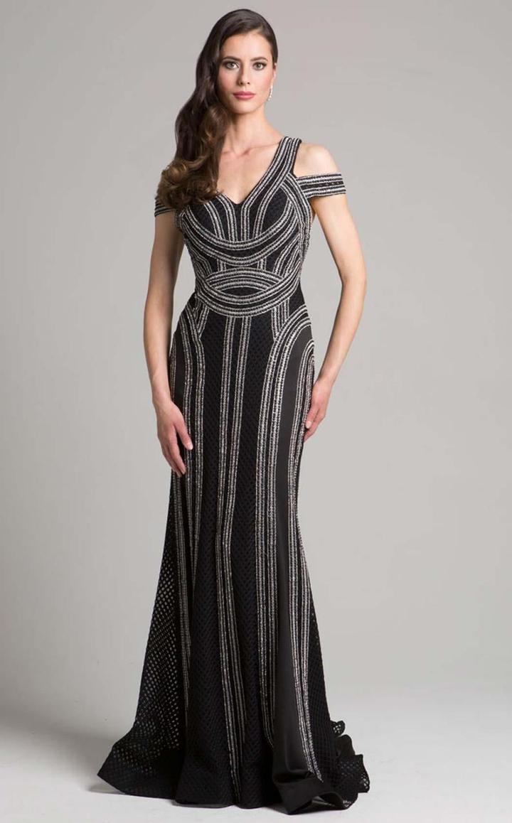 Lara Dresses - 33204 Cold Shoulder V Neck Sheath Long Dress