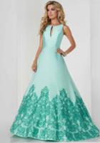 Tiffany Homecoming - 46130 Plunge Bodice Bejeweled Lace Trimmed Ballgown