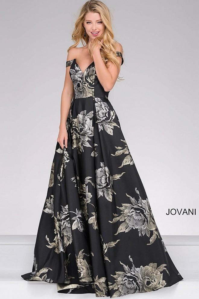 Jovani - Off The Shoulder Flora Print Prom Ballgown 48361