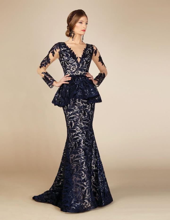 Mnm Couture - Lace Applique Embellished Mermaid Gown M0001