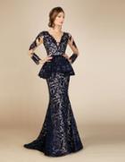 Mnm Couture - Lace Applique Embellished Mermaid Gown M0001