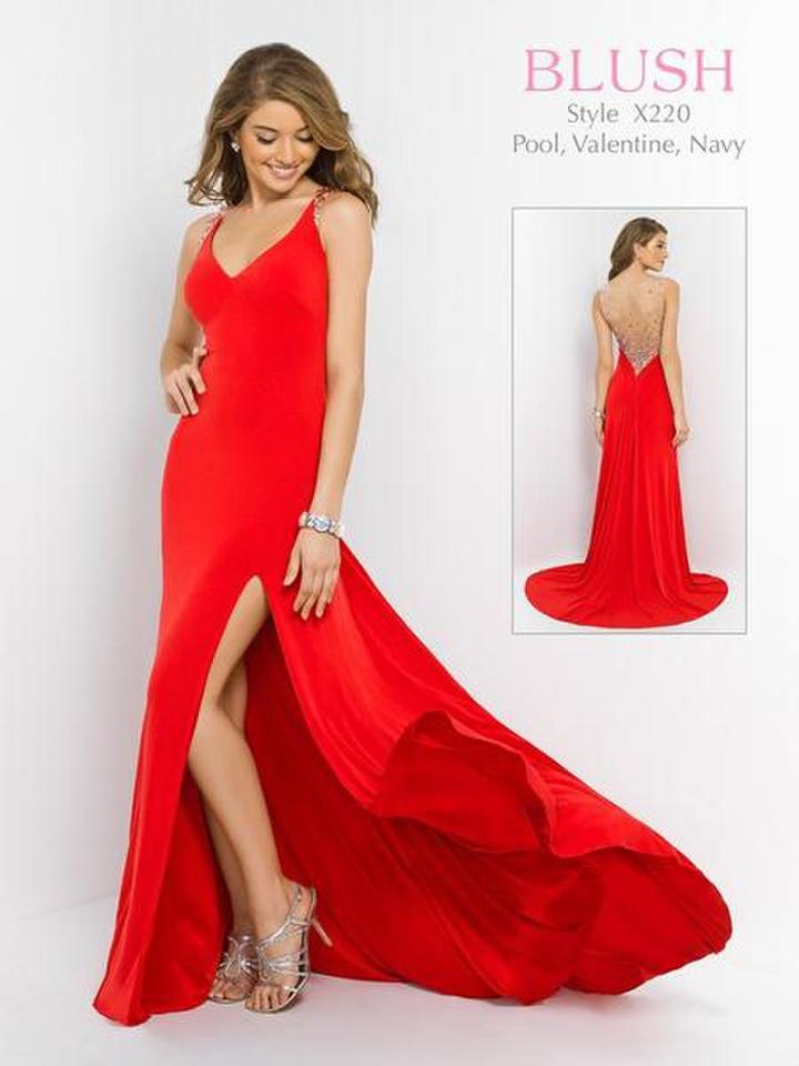 Blush - X220 Fitted Illusion Back Dress With Slit