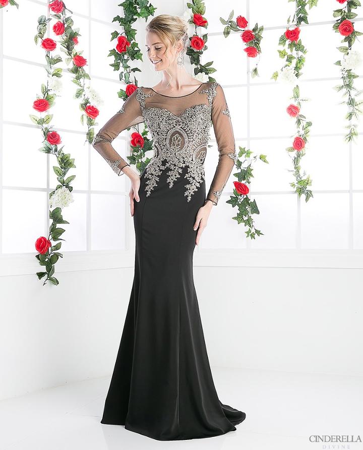 Cinderella Divine - Embellished Illusion Bateau Trumpet Dress