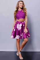 Two-piece Lace Halter Short Floral Print Homecoming Dress