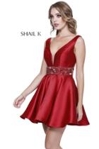 Shail K - 33949 Sleeveless V Neckline Jewel Ornate Belt Cocktail Dress