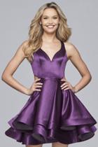 Faviana - S10161 Satin V-neck Layered A-line Dress