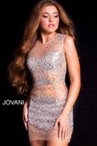 Jovani - 39825 Crystal Embellished Illusion Cocktail Dress