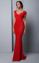 Beside Couture By Gemy - Bc1325 Fitted V-neck Lace Evening Dress