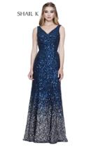 Shail K - 12163 All Over Sequin Embellished Ombre Evening Dress