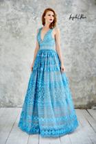 Angela And Alison - Sophisticated V-neck Laced Ball Gown 771004
