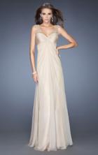 La Femme - 20122 Sleeveless Ruched Long Dress In Nude