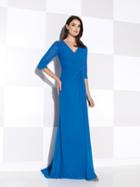 Cameron Blake - V Neck Quarter Length Sleeves Ruched Long Dress 115611