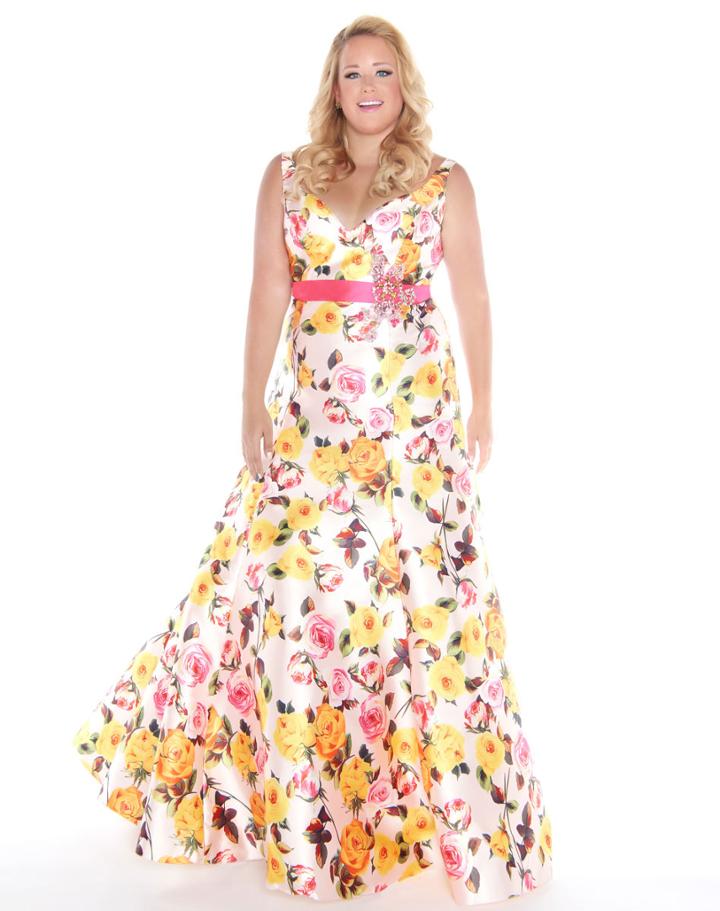 Mac Duggal - 40822f V-neck Floral Print Mikado Trumpet Gown