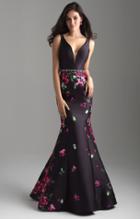 Madison James - 18-601 Plunging Ladder Back Floral Mermaid Gown