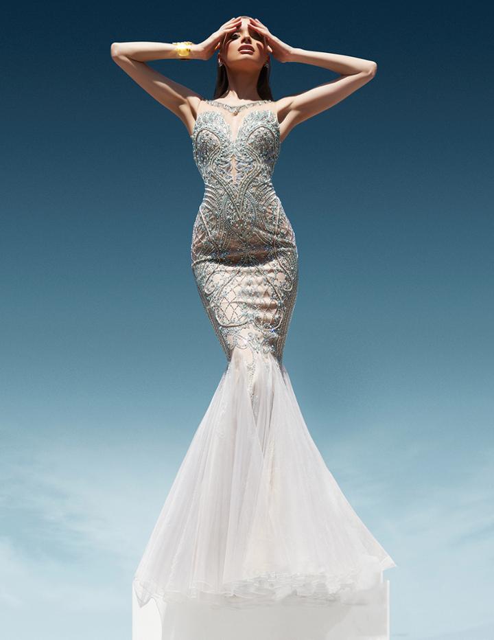 Terani Couture - Embellished Illusion Neck Gown 1611gl0472b