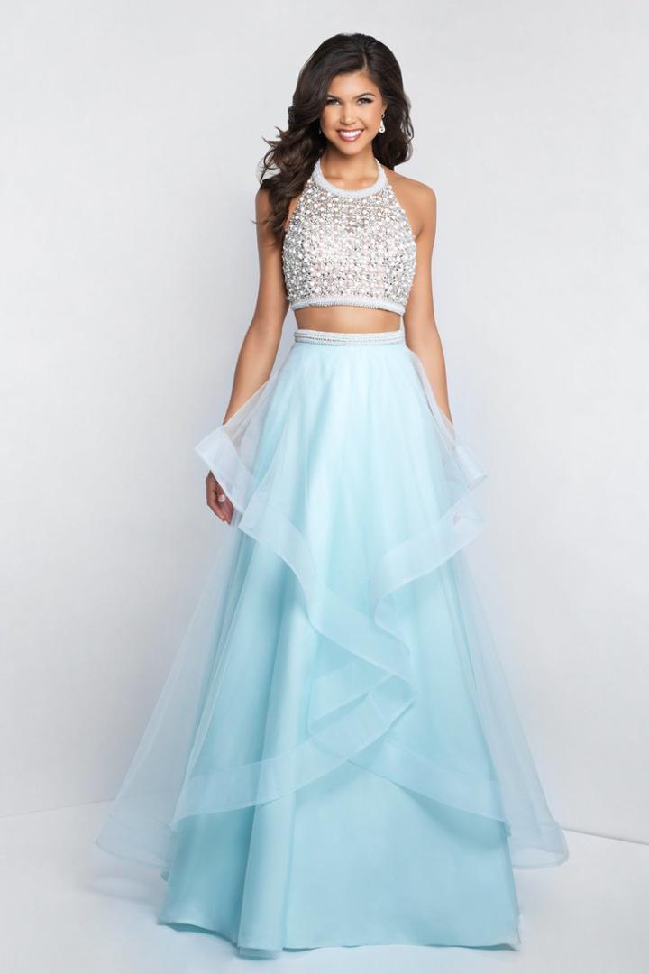 Blush - C1072 Two Piece Beaded Halter A-line Dress