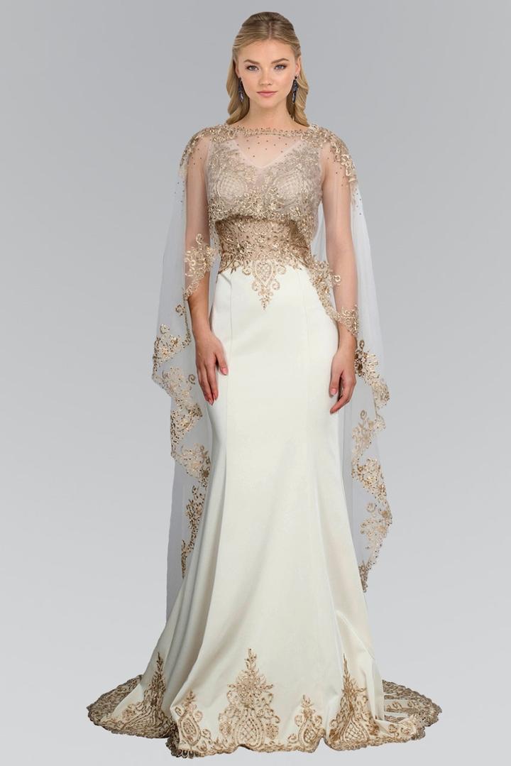 Elizabeth K - Gl1596 Embellished Illusion Bateau Sheath Dress