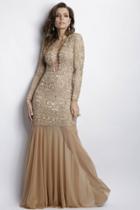 Baccio Couture - Analia Painted Caviar Champagne Long Dress