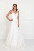 Elizabeth K - Gl2376 Jeweled V-neck Mesh A-line Wedding Gown