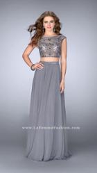 Gigi - Enchanting Beaded Bateau Neck Two-piece Chiffon Dress 24493