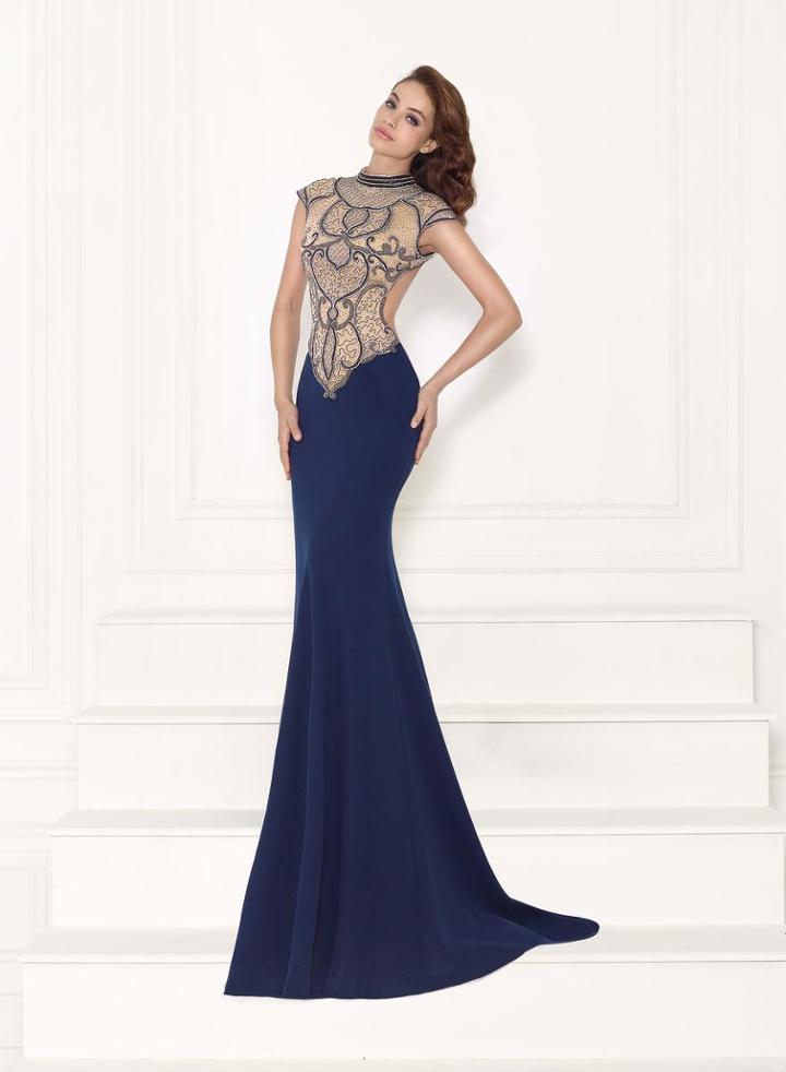 Tarik Ediz - 92717 High Neck Adorned Evening Gown