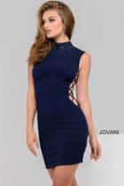 Jovani - 47725 Laced Up High Neck Fitted Cocktail Dress